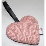 Pink Herringbone HARRIS TWEED & Christmas Robin Hanging Heart Decoration, Door Hanger