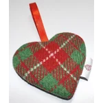 HARRIS TWEED & Christmas Highland Cow Hanging Heart Decoration, Door Hanger
