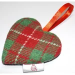 HARRIS TWEED & Christmas Highland Cow Hanging Heart Decoration, Door Hanger