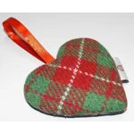 HARRIS TWEED & Christmas Highland Cow Hanging Heart Decoration, Door Hanger