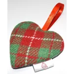 HARRIS TWEED & Christmas Highland Cow Hanging Heart Decoration, Door Hanger