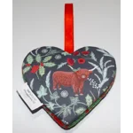 HARRIS TWEED & Christmas Highland Cow Hanging Heart Decoration, Door Hanger