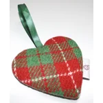 HARRIS TWEED & Christmas Highland Cow Hanging Heart Decoration, Door Hanger