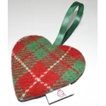 HARRIS TWEED & Christmas Highland Cow Hanging Heart Decoration, Door Hanger