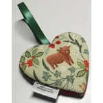 HARRIS TWEED & Christmas Highland Cow Hanging Heart Decoration, Door Hanger
