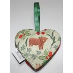 HARRIS TWEED & Christmas Highland Cow Hanging Heart Decoration, Door Hanger