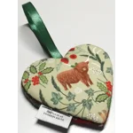 HARRIS TWEED & Christmas Highland Cow Hanging Heart Decoration, Door Hanger