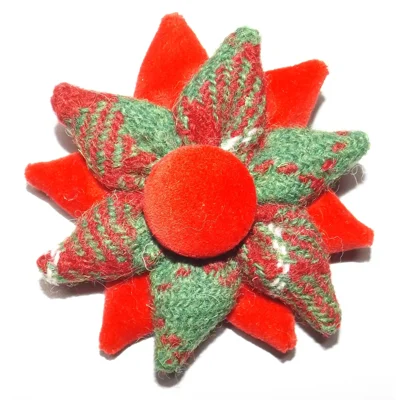 Red Green  & White Harris Tweed & Red Velvet Corsage Brooch