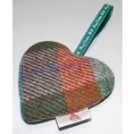 HARRIS TWEED & Christmas Highland Cow Hanging Heart Decoration, Door Hanger