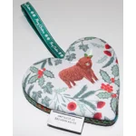 HARRIS TWEED & Christmas Highland Cow Hanging Heart Decoration, Door Hanger