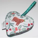 HARRIS TWEED & Christmas Highland Cow Hanging Heart Decoration, Door Hanger