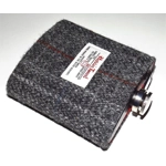 7oz Hip Flask Charcoal Harris Tweed Cover Boxed Funnel & 2 Cups