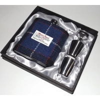 7oz Hip Flask Western Isles Tartan Harris Tweed Cover Boxe..