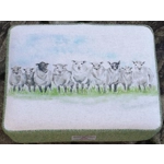 MEDIUM 40x30x25cm Rectangular Footstool Green Herringbone Harris Tweed & Sheep In a Line