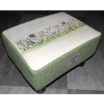 MEDIUM 40x30x25cm Rectangular Footstool Green Herringbone Harris Tweed & Sheep In a Line