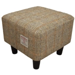 MEDIUM Square Footstool Covered with Herringbone Check Harris Tweed