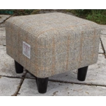 MEDIUM Square Footstool Covered with Herringbone Check Harris Tweed