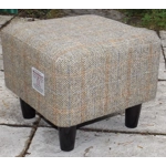 MEDIUM Square Footstool Covered with Herringbone Check Harris Tweed