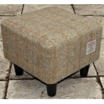 MEDIUM Square Footstool Covered with Herringbone Check Harris Tweed