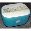 OVAL 40x30x30cm Footstool Teal/Light Blue Herringbone Harris Tweed & Sheep