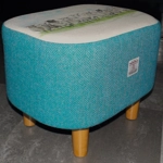 OVAL 40x30x30cm Footstool Teal/Light Blue Herringbone Harris Tweed & Sheep