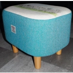 OVAL 40x30x30cm Footstool Teal/Light Blue Herringbone Harris Tweed & Sheep