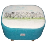 OVAL 40x30x30cm Footstool Teal/Light Blue Herringbone Harris Tweed & Sheep