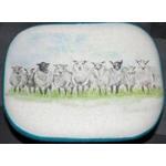 OVAL 40x30x30cm Footstool Teal/Light Blue Herringbone Harris Tweed & Sheep