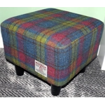MEDIUM Square Footstool Covered with Pink, Blue Yellow Check Harris Tweed MEDIUM Square Footstool Covered with Pink, Blue Yellow Check Harris Tweed