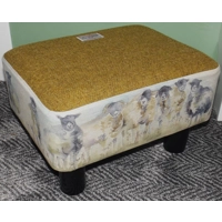 MEDIUM 40cmx30cmx25cm Rectangular Footstool Mustard/Ochre Harris Tweed & Voyage Come By Sheep
