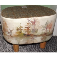 OVAL 40x30x30cm Footstool Herringbone Check Harris Tweed & Wilderness Plum Stag