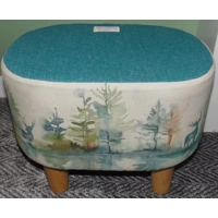 OVAL 40x30x30cm Footstool Herringbone Harris Tweed & Wilderness Topaz Stag