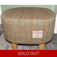 OVAL 40x30x30cm Footstool Hand Covered with Herringbone Check Harris Tweed