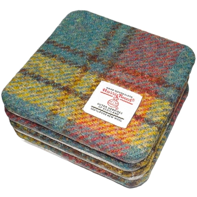 Set of 2 or 4 CHUNKY Square Reversible Drinks Coasters Harris Tweed & Highland Cow Set of 2 or 4 CHUNKY Square Reversible Drinks Coasters Harris Tweed & Highland Cow