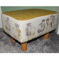 MEDIUM 40x30x25cm Rectangular Footstool Mustard/Ochre Harris Tweed & Voyage Come By Sheep
