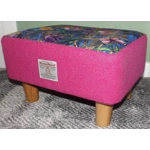 MEDIUM 40x30x25cm Rectangular Footstool Italian Velvet Meadow Flowers Fabric & Pink Harris Tweed