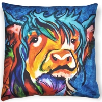 Velvet Abstract Highland Cow Cushion with Abraham Moon Wool Back