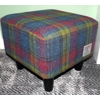 MEDIUM Square Footstool Covered with Pink, Blue Yellow Check Harris Tweed