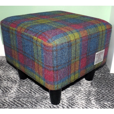 MEDIUM Square Footstool Covered with Pink, Blue Yellow Check Harris Tweed MEDIUM Square Footstool Covered with Pink, Blue Yellow Check Harris Tweed