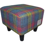 MEDIUM Square Footstool Covered with Pink, Blue Yellow Check Harris Tweed MEDIUM Square Footstool Covered with Pink, Blue Yellow Check Harris Tweed