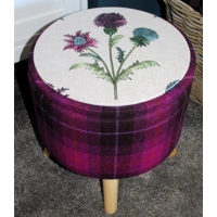 Large 40x40x40cm STORAGE Stool/Footstool Fuchsia Check Harris Tweed & Thistle