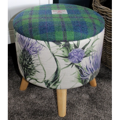 Large 40x40x40cm STORAGE Stool/Footstool Green Purple Harris Tweed & Voyage Thistle