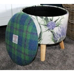 Large 40x40x40cm STORAGE Stool/Footstool Green Purple Harris Tweed & Voyage Thistle