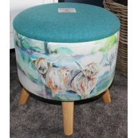 Large 40x40x40cm STORAGE Stool/Footstool Green Purple Herringbone Harris Tweed & Voyage Highland Cow