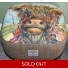 LARGE Chunky Square Curly Highland Cow & Herringbone Check Harris Tweed covered Footstool