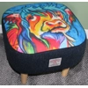 LARGE Chunky Square Abstract Highland Cow & Navy & Black Herringbone Harris Tweed covered Footstool