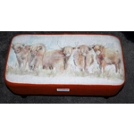 LARGE Rectangular 57cm x 28cm x 26cm Orange Harris Tweed & Voyage Maison Highland Cow Footstool LARGE Rectangular 57cm x 28cm x 26cm Orange Harris Tweed & Voyage Maison Highland Cow Footstool
