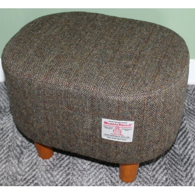 OVAL 40x30x30cm Footstool Hand Covered with Herringbone Check Harris Tweed