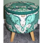 Large 40x40x40cm STORAGE Stool/Footstool Green Harris Tweed & Elephant Fabric