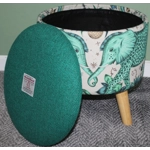 Large 40x40x40cm STORAGE Stool/Footstool Green Harris Tweed & Elephant Fabric